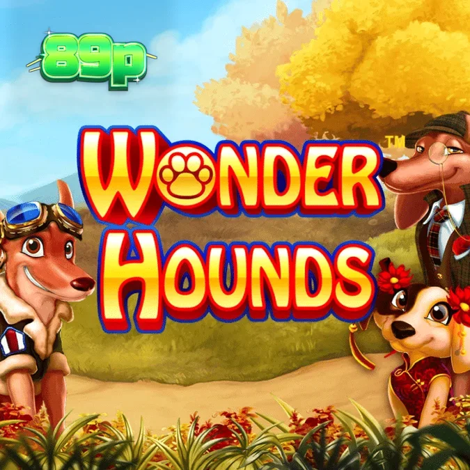 Interface colorida e animada do slot Wonder Hounds